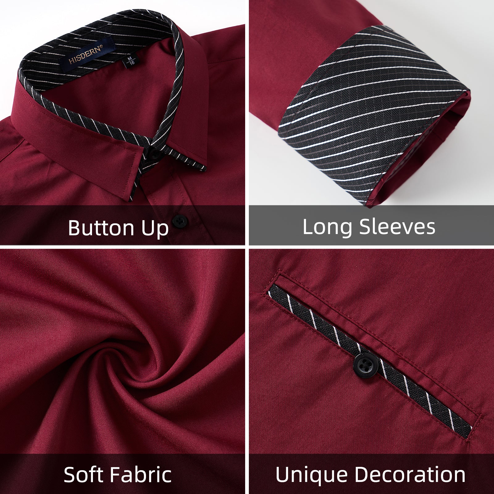 Casual Formal Shirt with Pocket - A-03 BURGUNDY/BLACK
