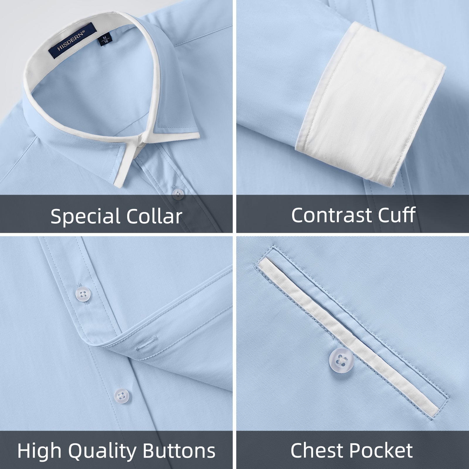 Casual Formal Shirt with Pocket - BLUE/WHITE
