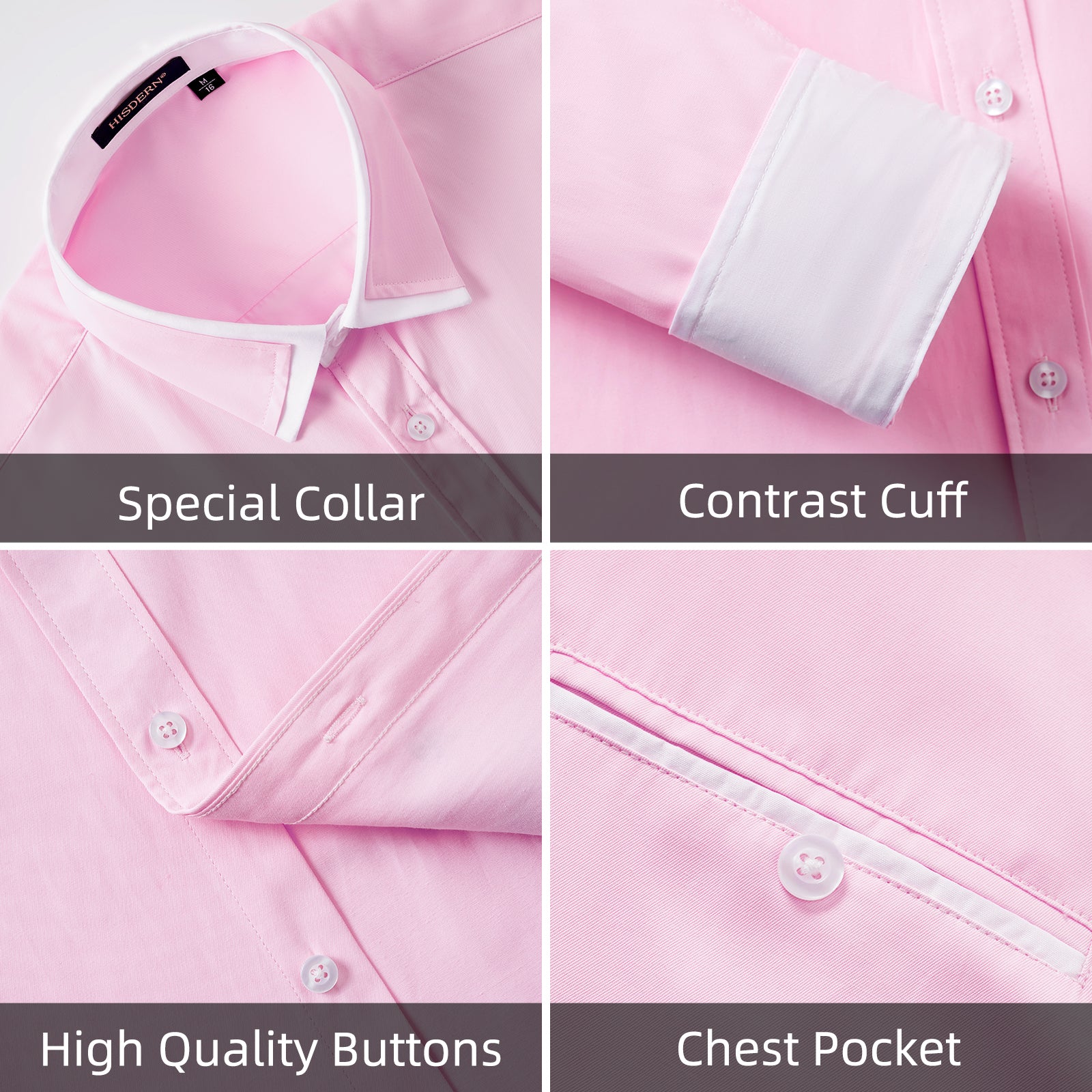 Casual Formal Shirt with Pocket - PINK/WHITE