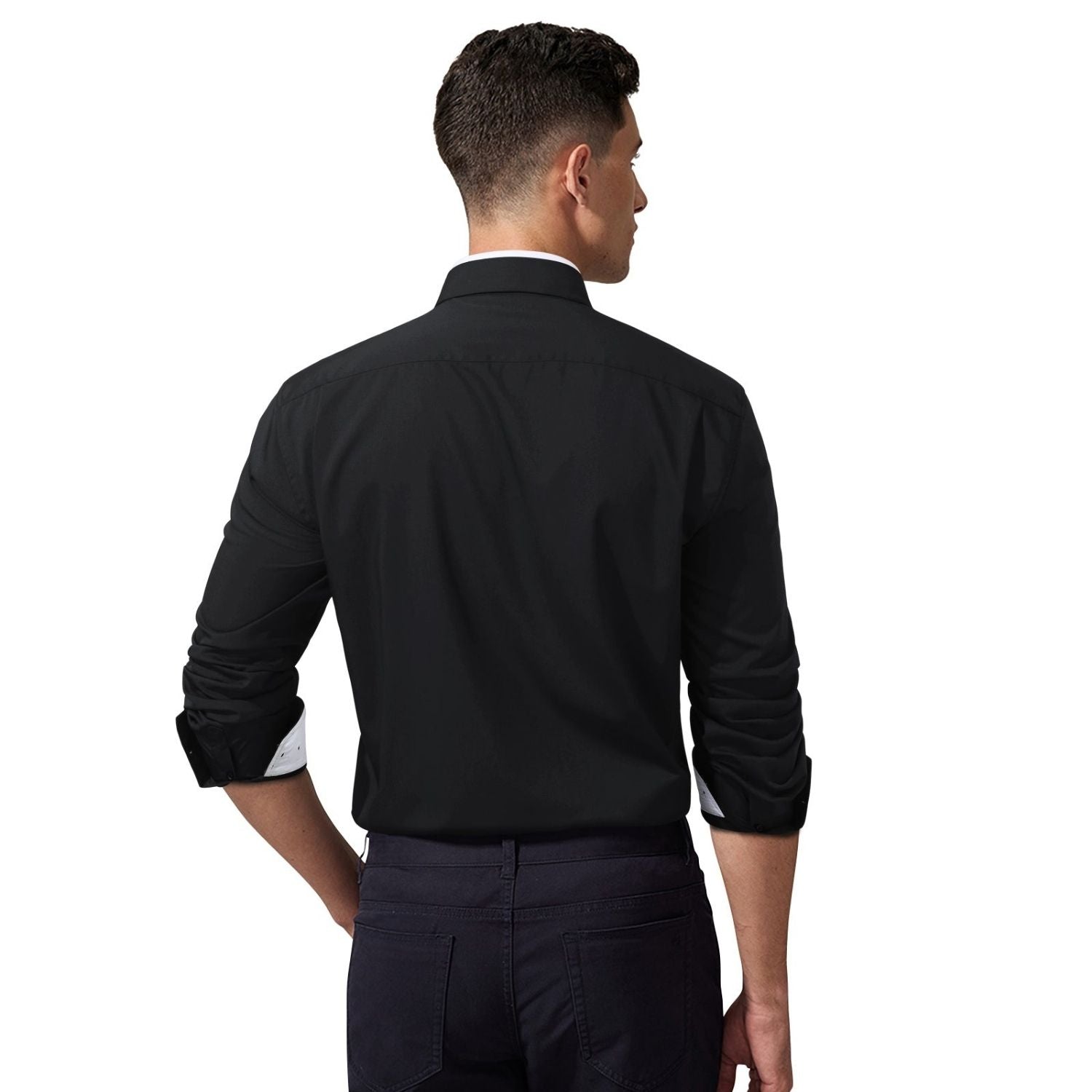 Casual Formal Shirt with Pocket - BLACK/WHITE