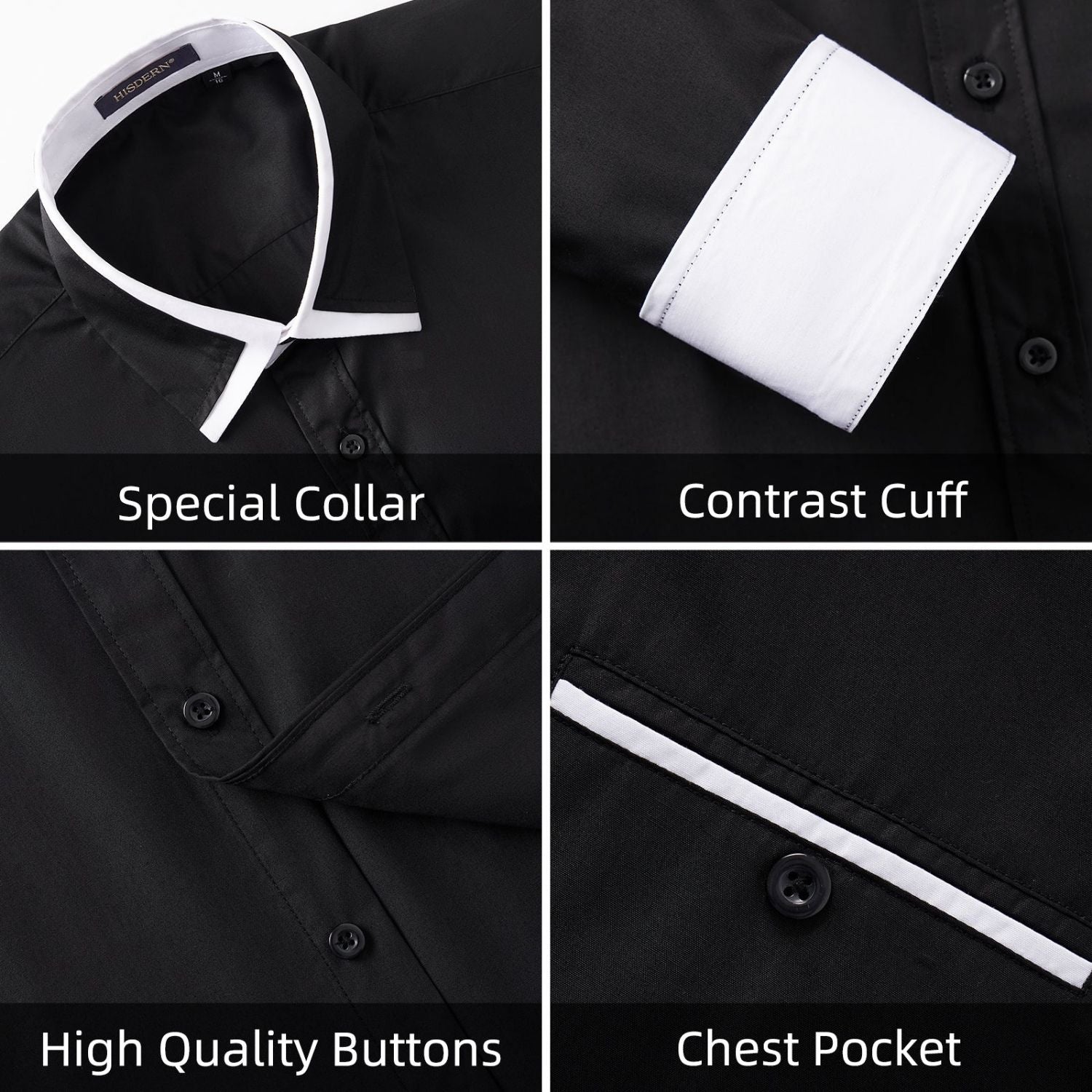 Casual Formal Shirt with Pocket - BLACK/WHITE