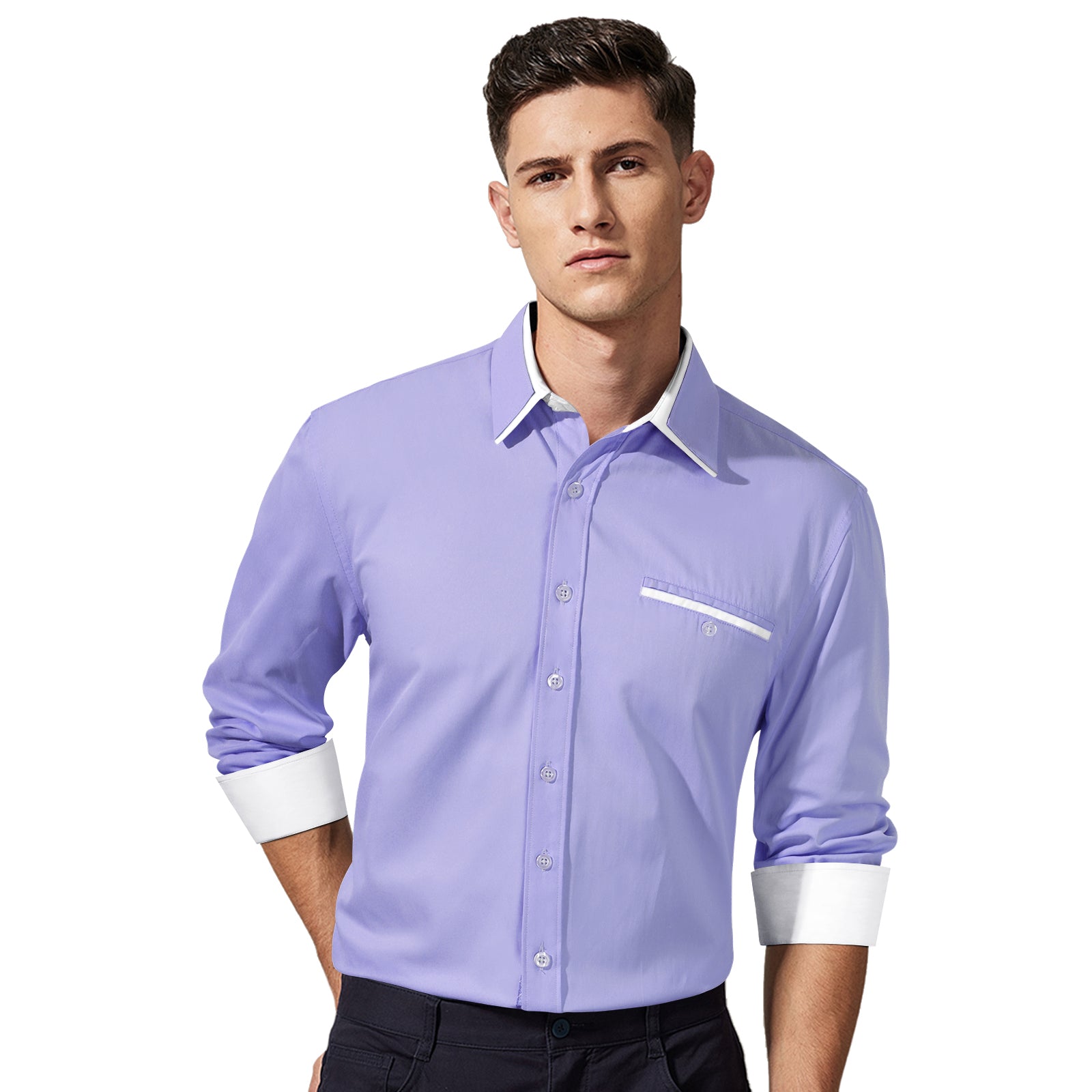 Casual Formal Shirt with Pocket - PURPLE/WHITE