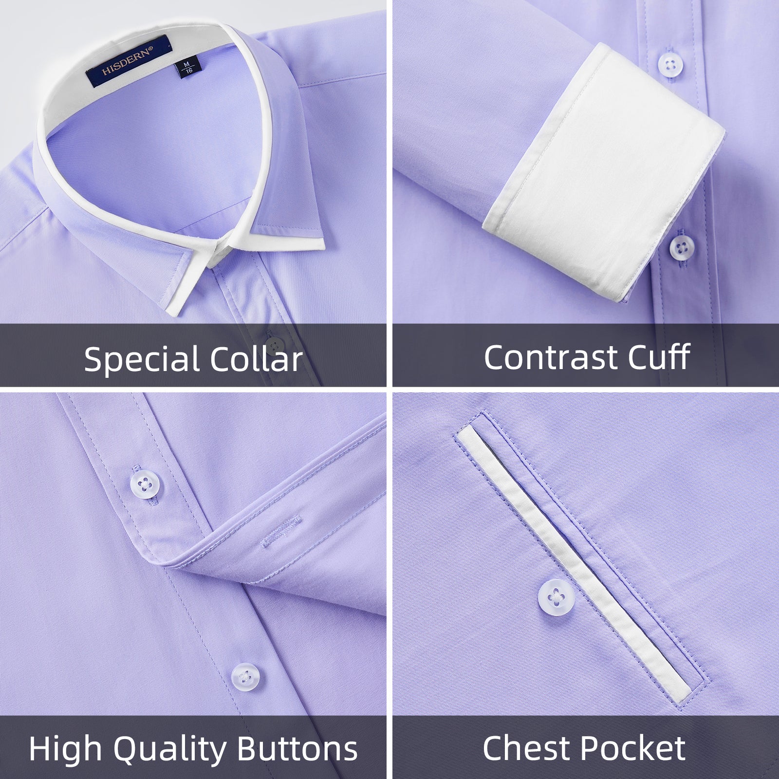 Casual Formal Shirt with Pocket - PURPLE/WHITE