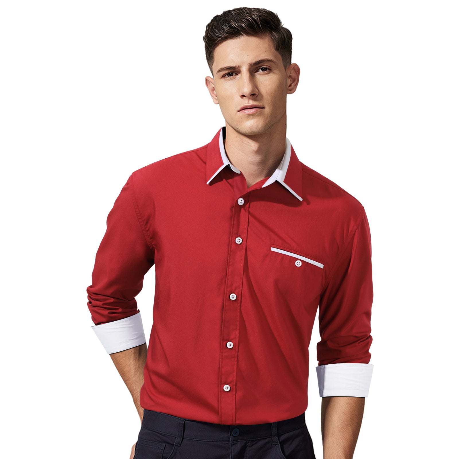 Casual Formal Shirt with Pocket - RED/WHITE