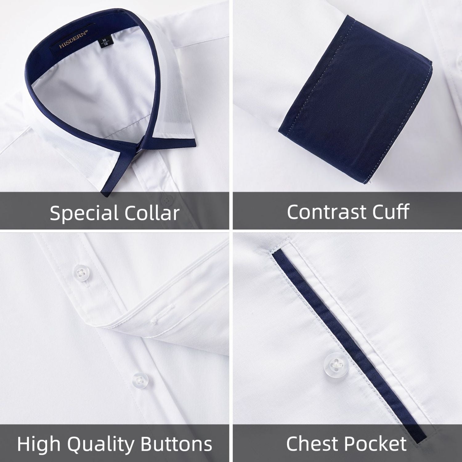 Casual Formal Shirt with Pocket - WHITE/BLACK