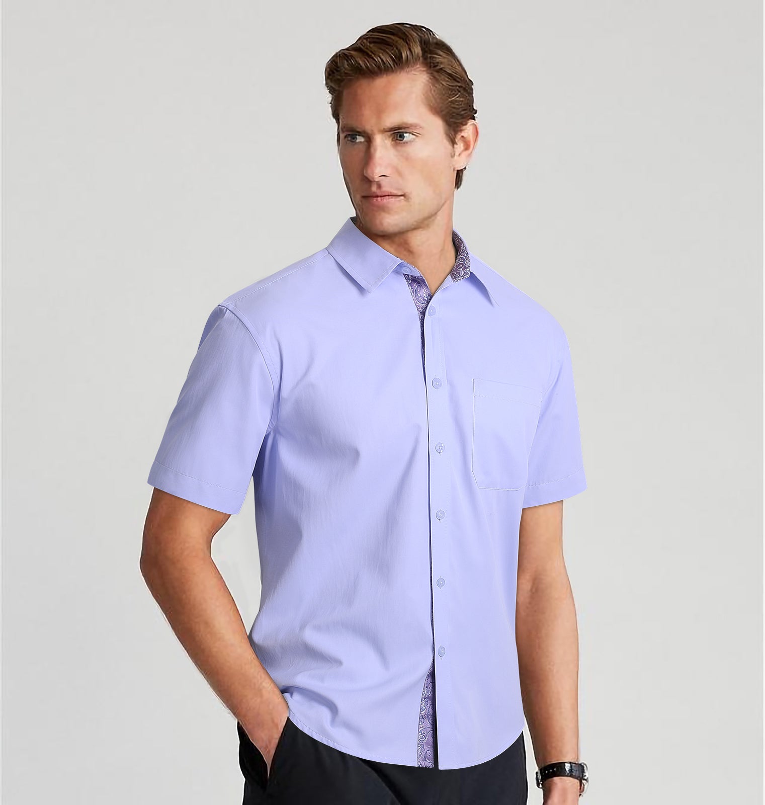 Men's Short Sleeve with Pocket - A1-PURPLE