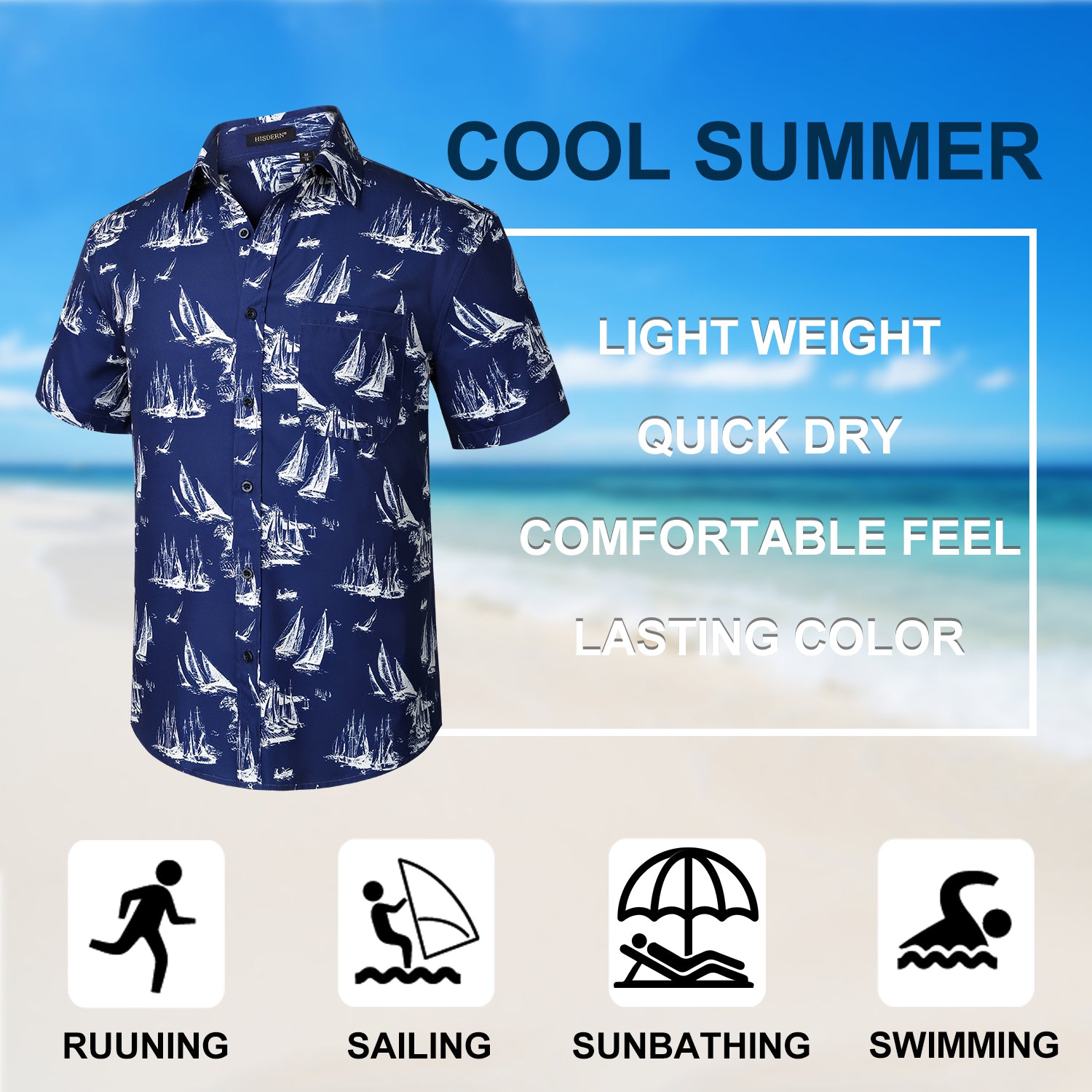 Hawaiian Tropical Shirts with Pocket - B-04 NAVY BLUE