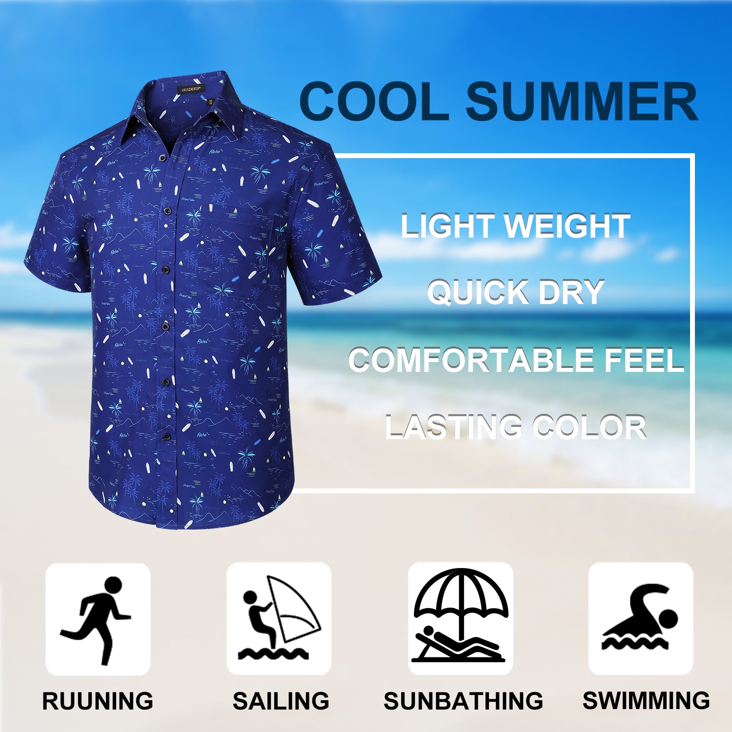 Hawaiian Tropical Shirts with Pocket - B-03 NAVY BLUE