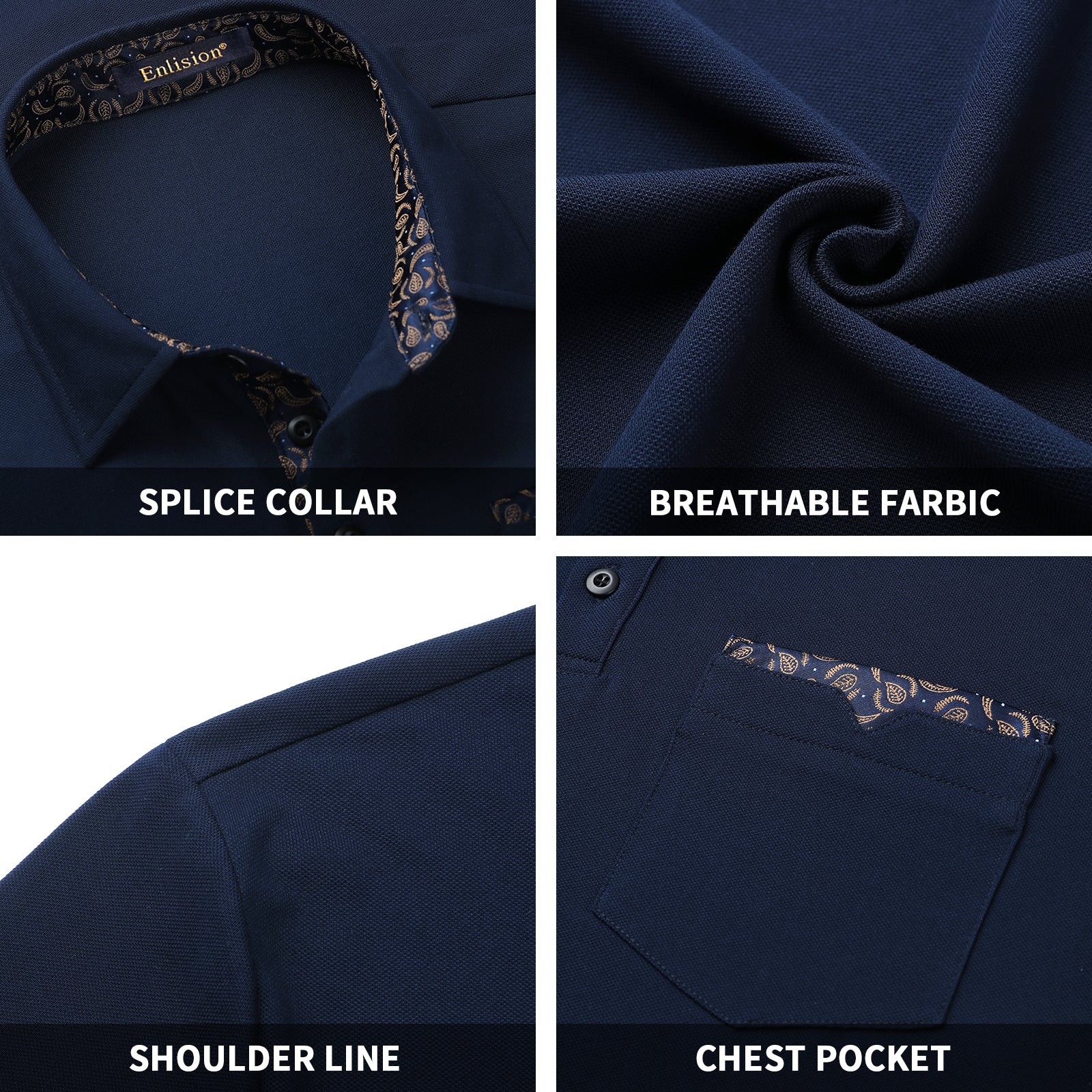 Polo Shirts Short Sleeve with Pocket - E-NAVY BLUE-PAISLEY2