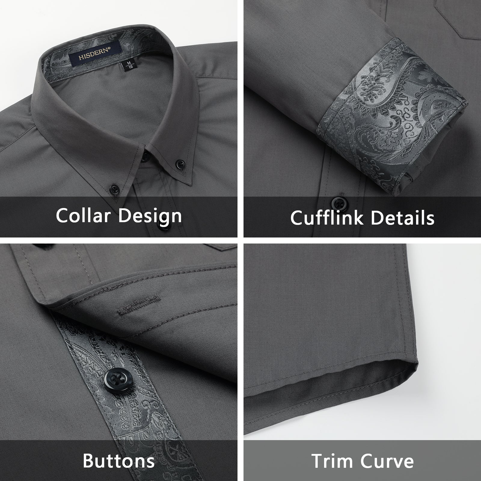 Casual Formal Shirt with Pocket - 18-GREY/PAISLEY