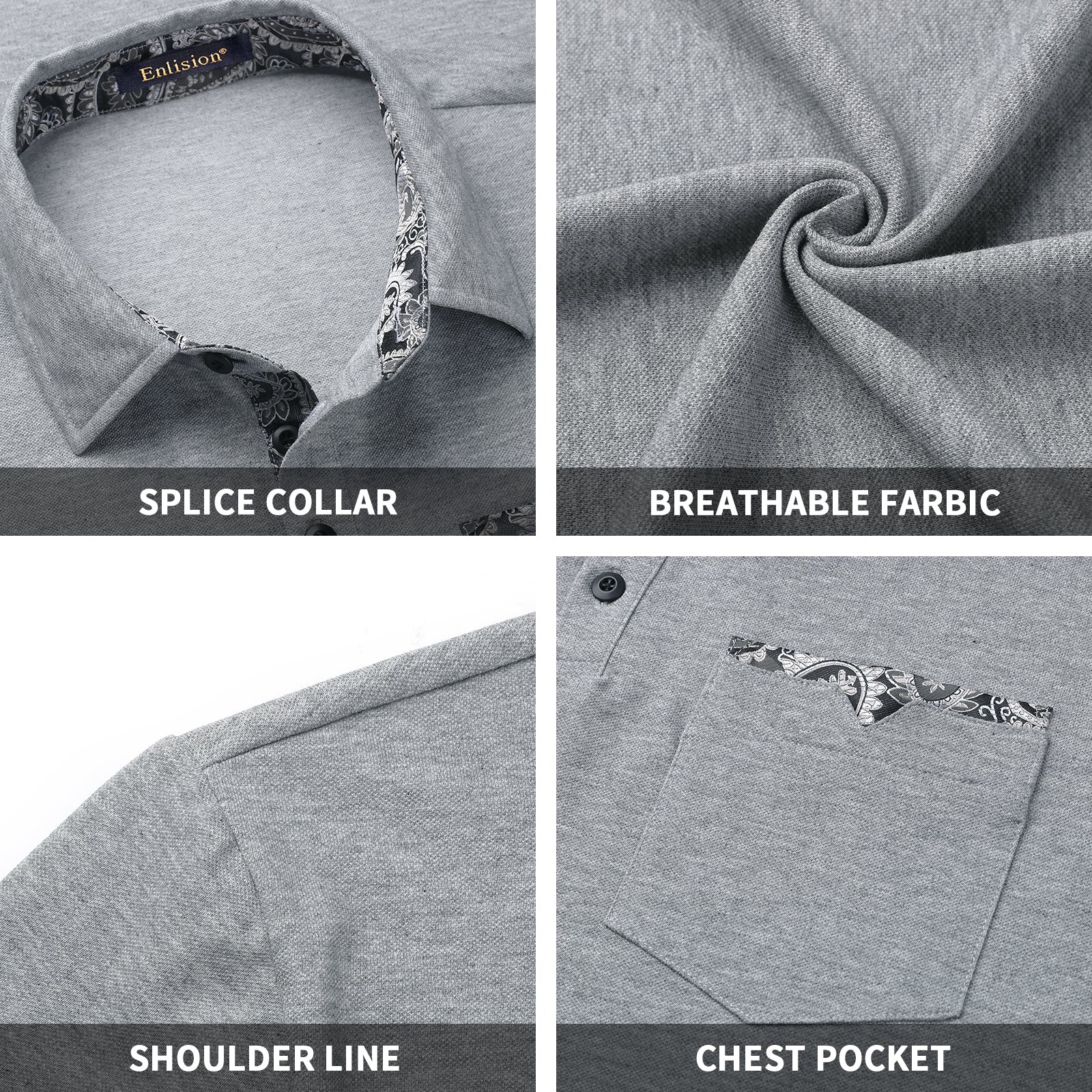 Polo Shirts Short Sleeve with Pocket - H-GREY-PAISLEY