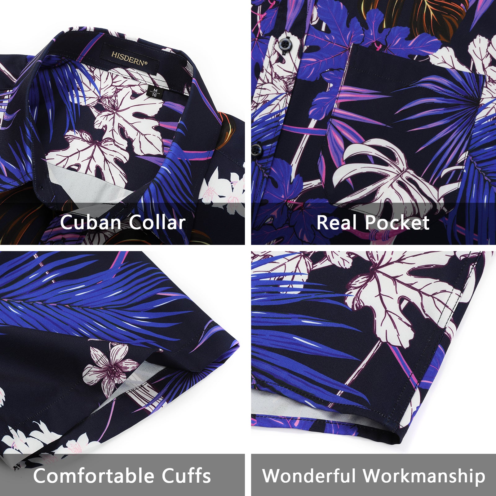 Hawaiian Tropical Shirts with Pocket - Z01- PURPLE/WHITE