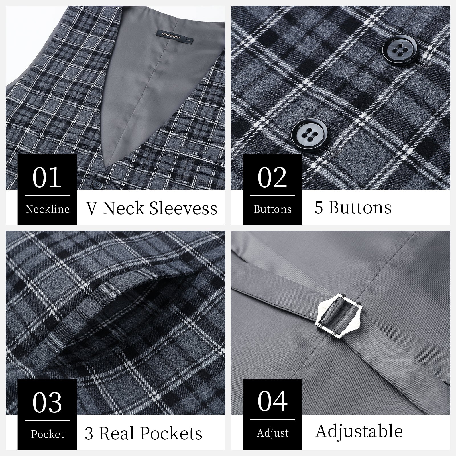 Plaid Slim Vest - B-GREY