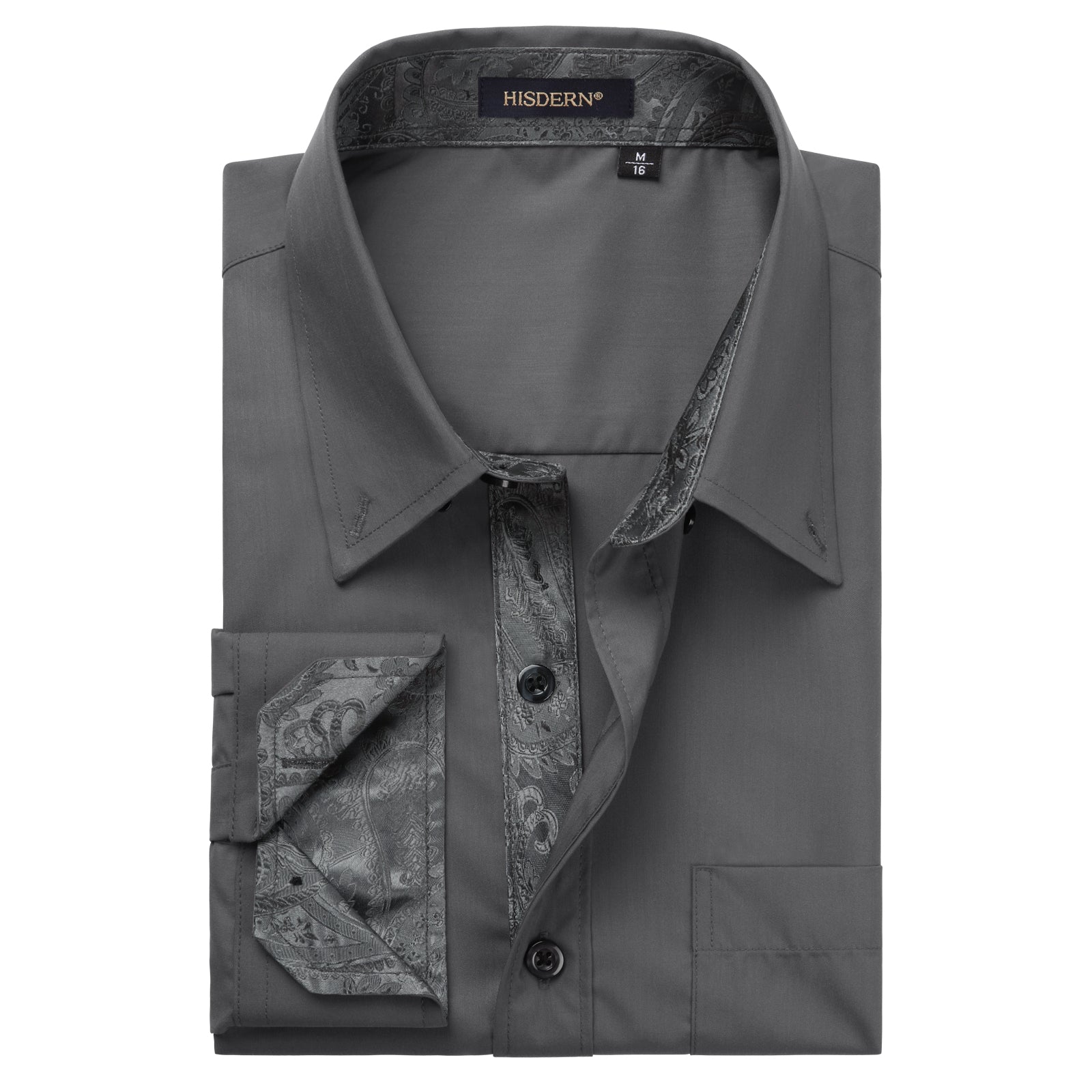 Casual Formal Shirt with Pocket - 18-GREY/PAISLEY