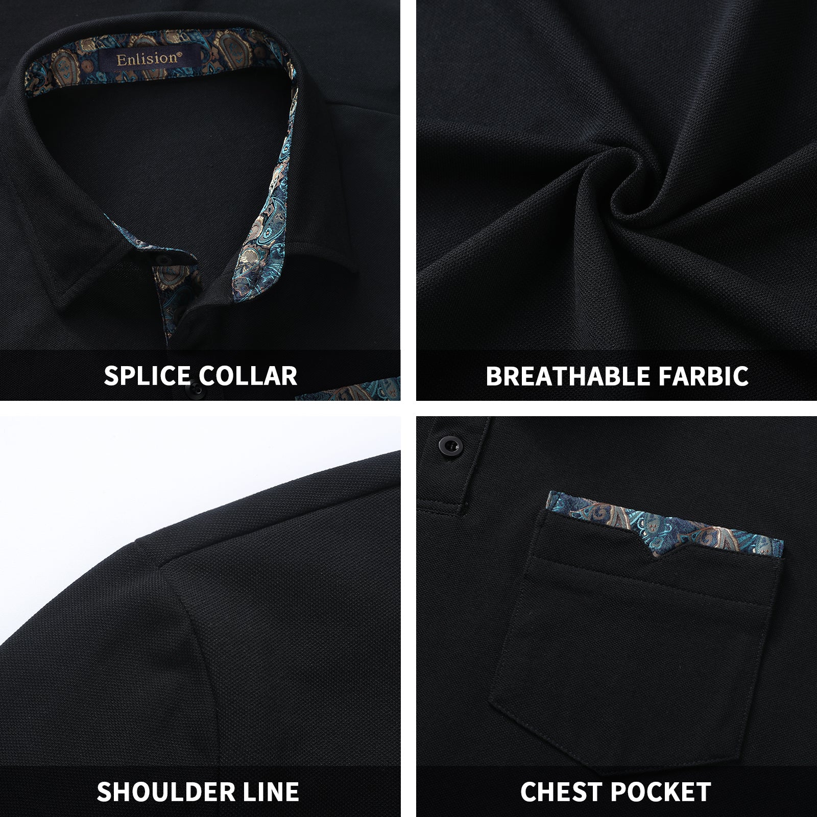 Polo Shirts Short Sleeve with Pocket - F-BLACK-PAISLEY