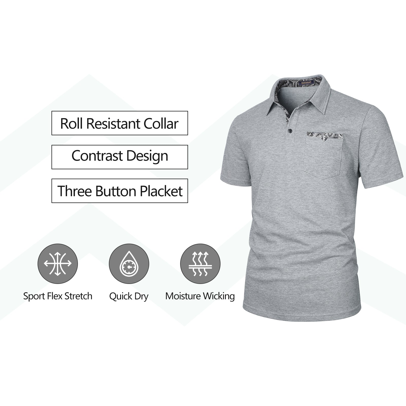 Polo Shirts Short Sleeve with Pocket - H-GREY-PAISLEY