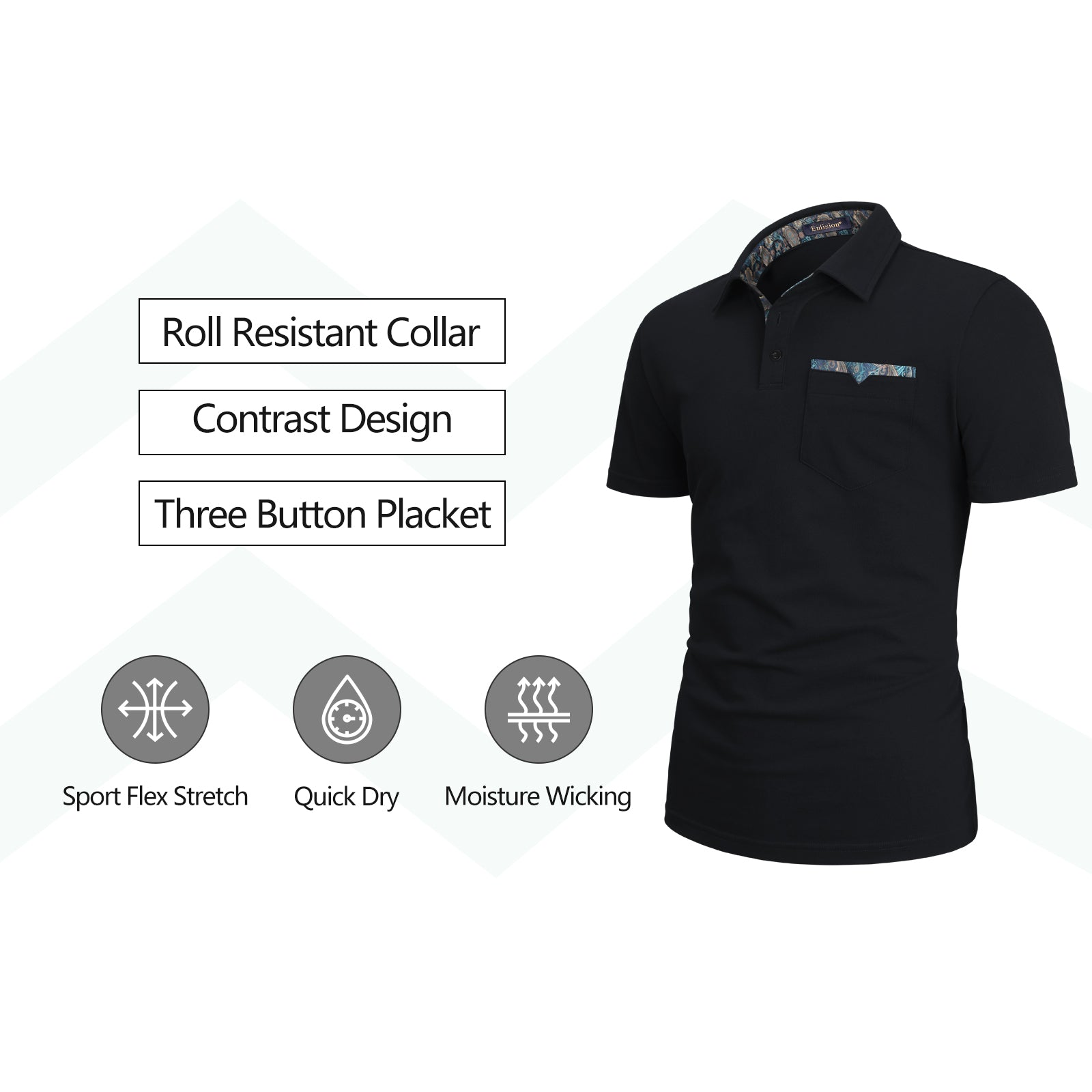 Polo Shirts Short Sleeve with Pocket - F-BLACK-PAISLEY