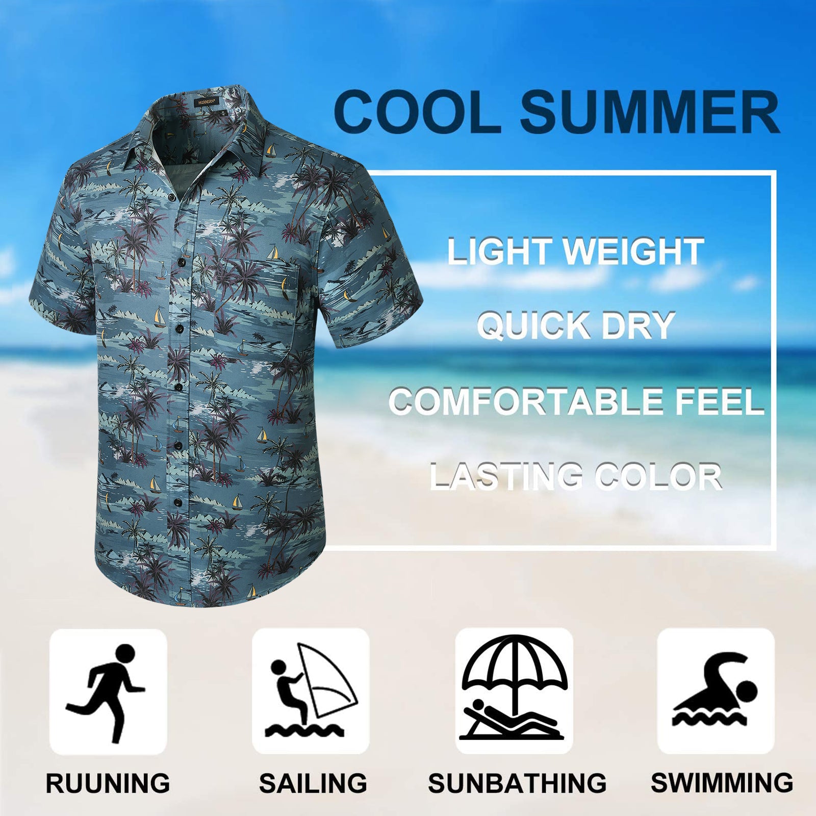 Hawaiian Tropical Shirts with Pocket - B-01 BLUE