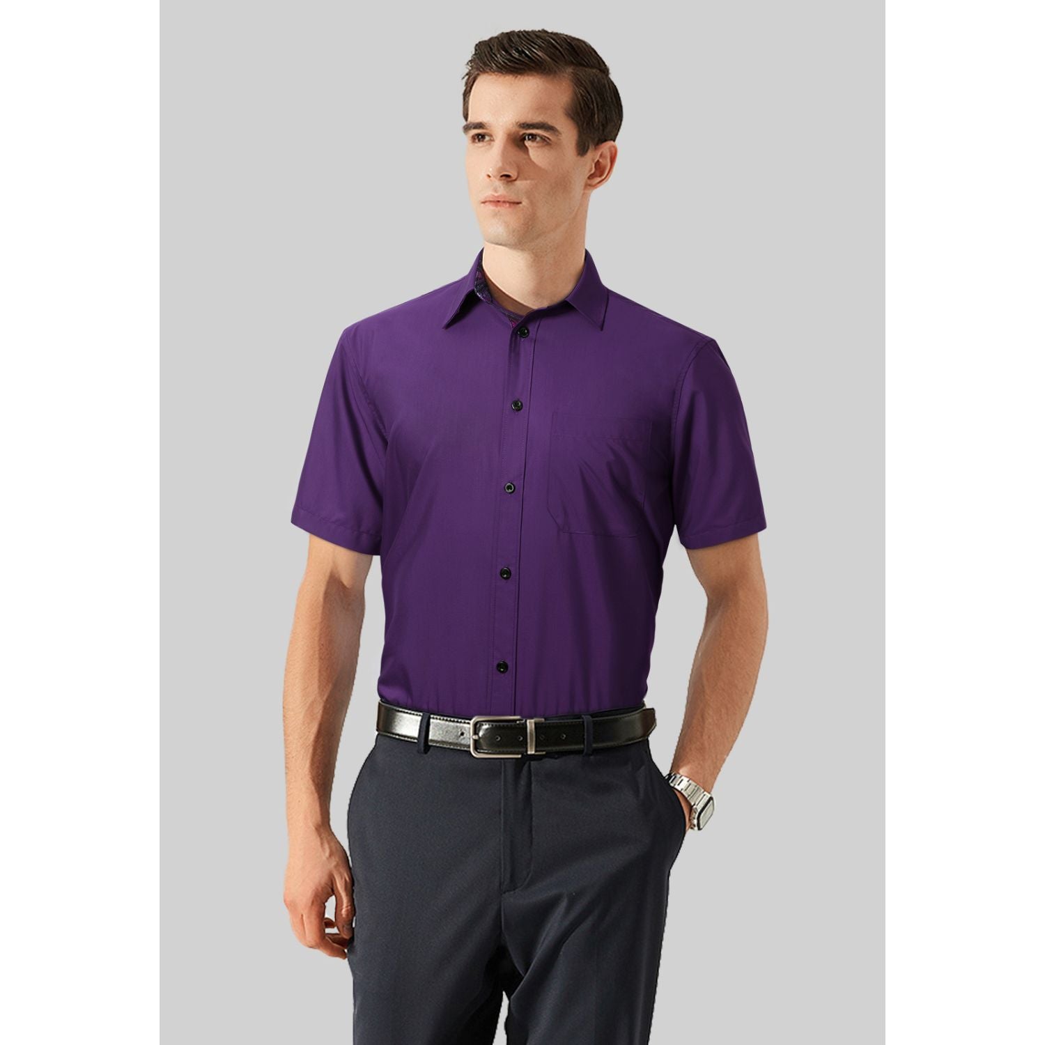 Men's Short Sleeve with Pocket - 016-PURPLE