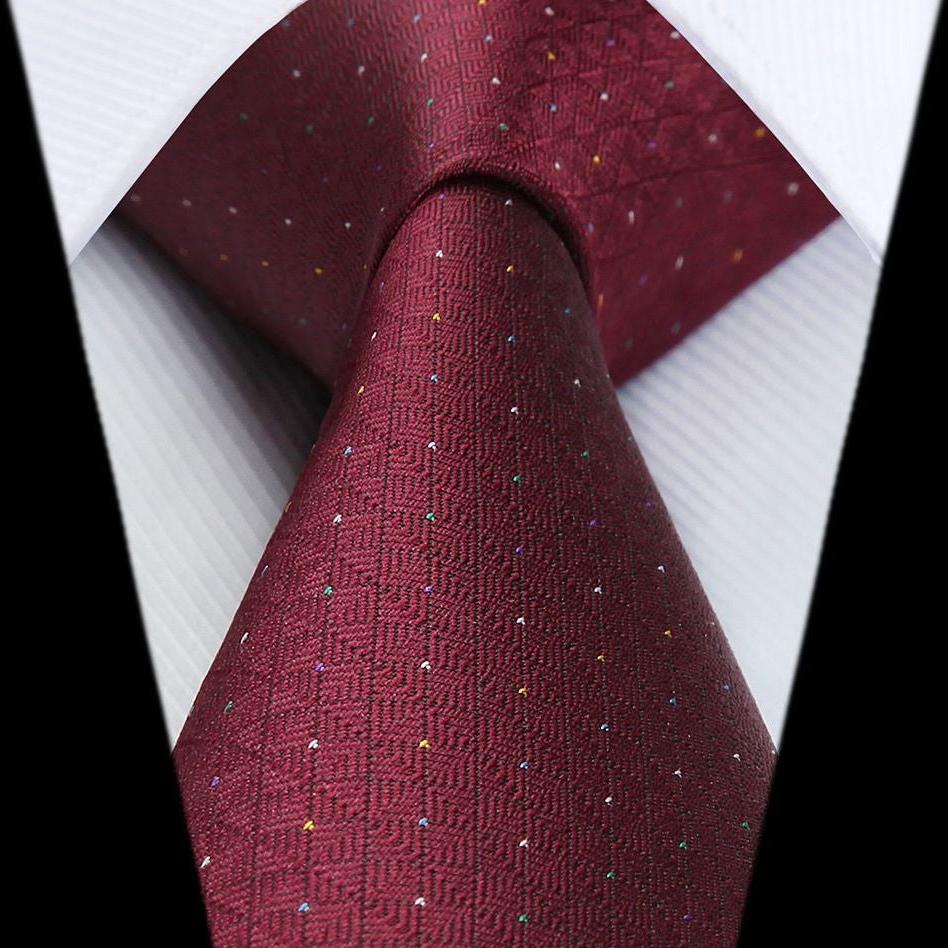 Houndstooth Tie Handkerchief Set - B-03 BURGUNDY