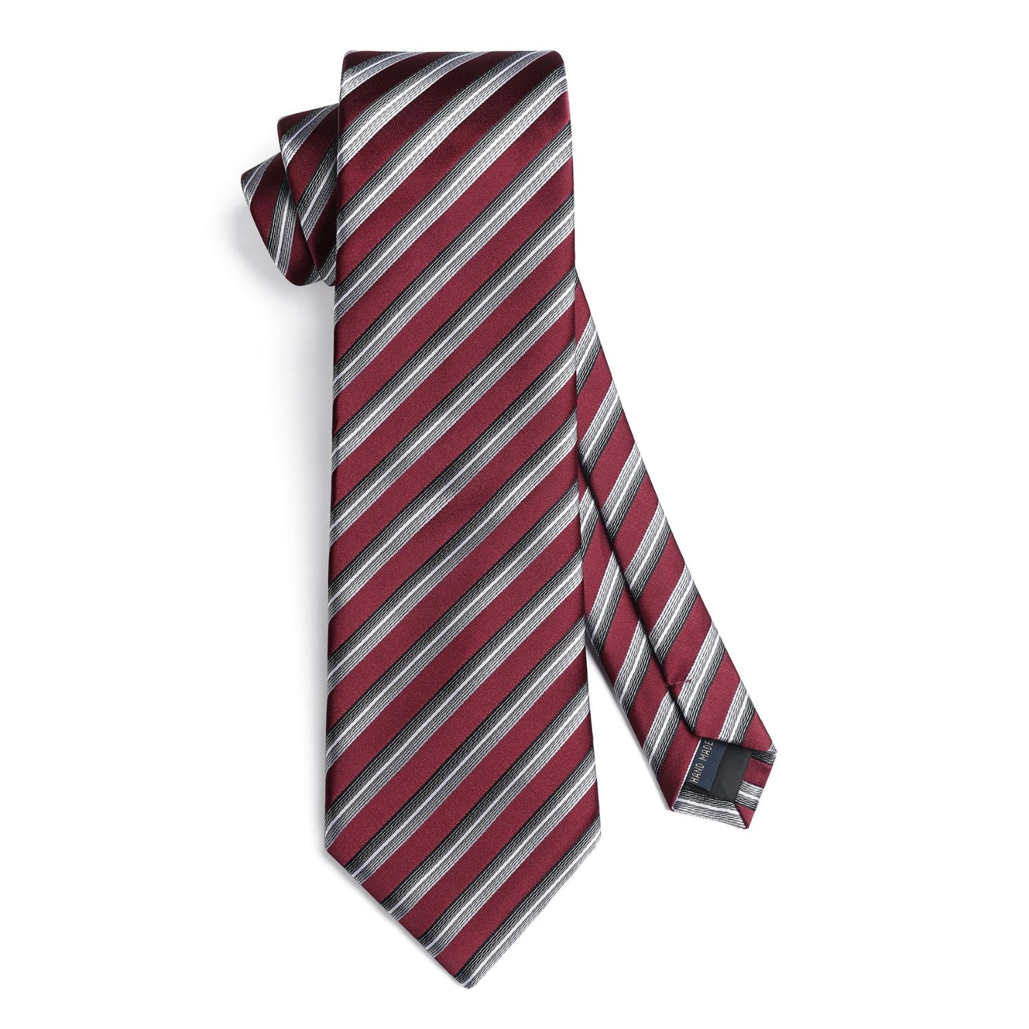 Stripe Tie Handkerchief Cufflinks - 02B-STRIPE-RED/GRAY