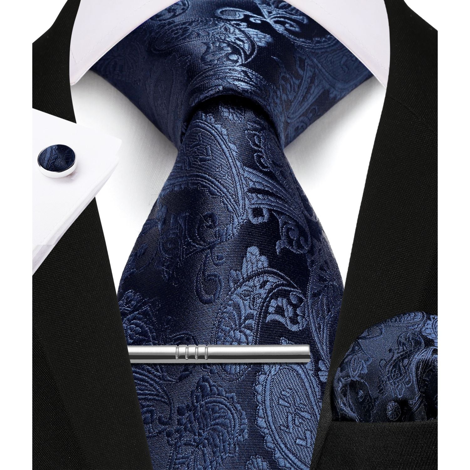 Paisley Tie Handkerchief Cufflinks - C4-NAVY BLUE