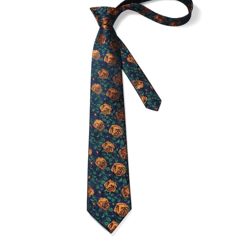 Floral 3.4 inch Tie Handkerchief Set - ORANGE/GREEN/NAVY BLUE