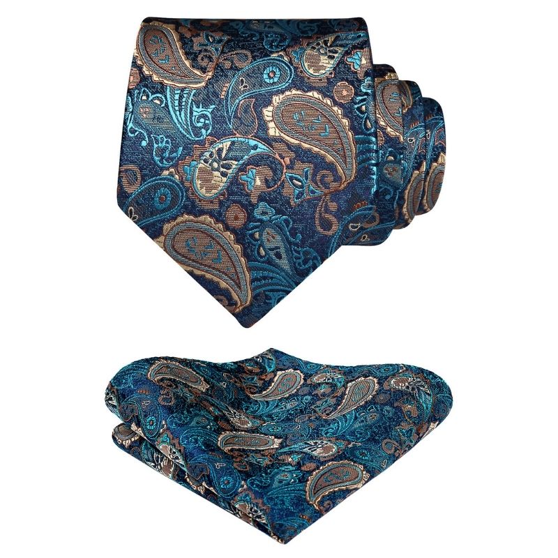 Paisley Floral Tie Handkerchief Set - GREEN/GOLD