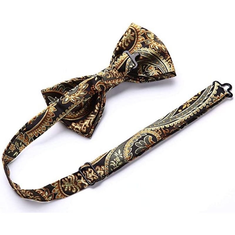 Paisley Pre-Tied Bow Tie & Pocket Square - C-BROWN2