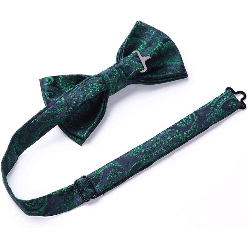 Paisley Pre-Tied Bow Tie & Pocket Square - GREEN/NAVY/PAISLEY