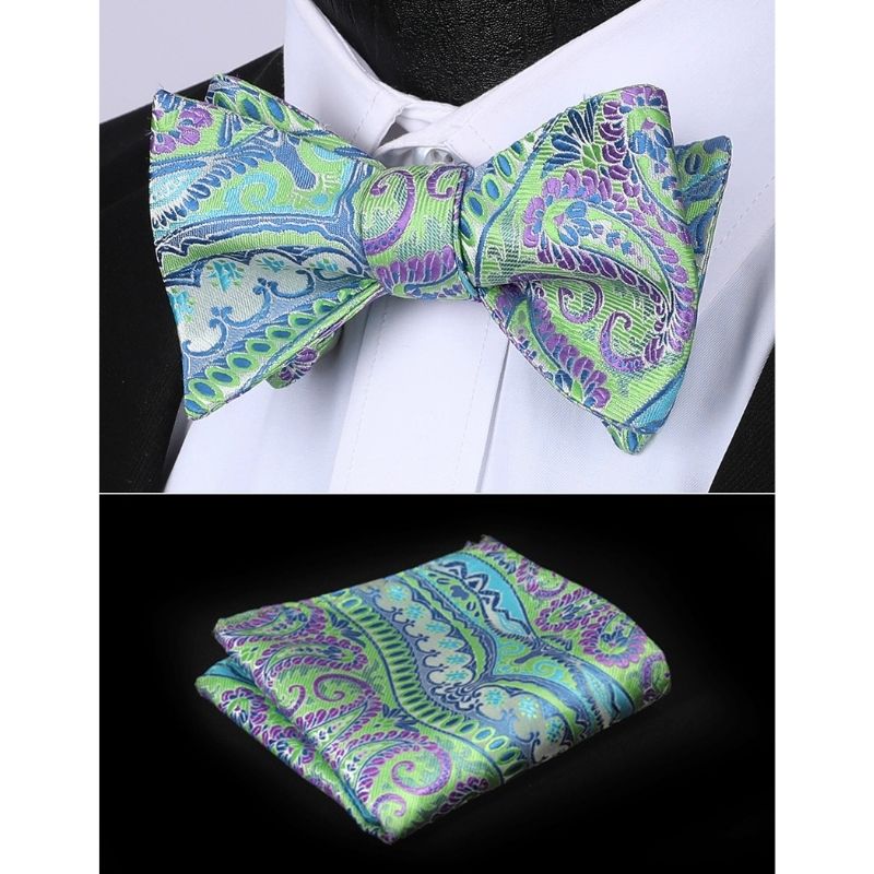 Floral Bow Tie & Pocket Square - AQUA/PURPLE