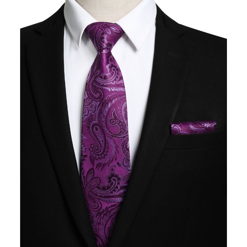 Paisley Tie Handkerchief Set - A10-PLUM/PURPLE