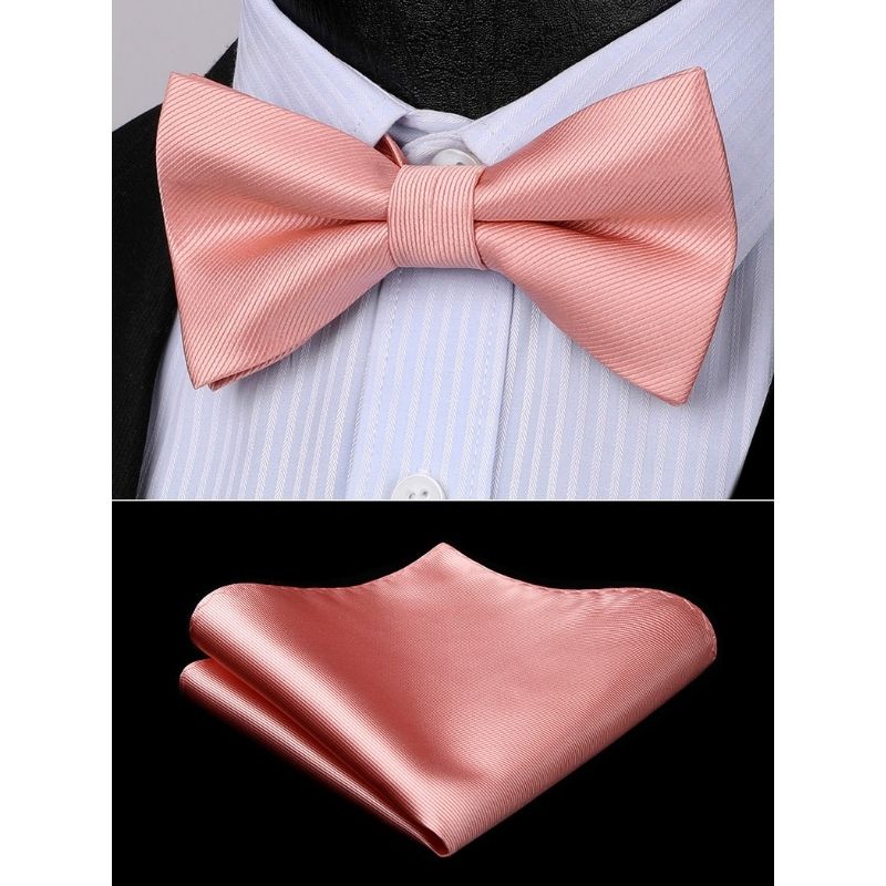 Solid Pre-Tied Bow Tie & Pocket Square - 02-PINK