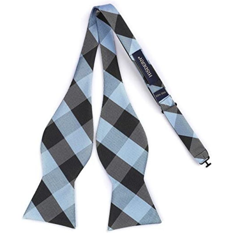 Plaid Bow Tie & Pocket Square Sets - E-GRAY/BLUE