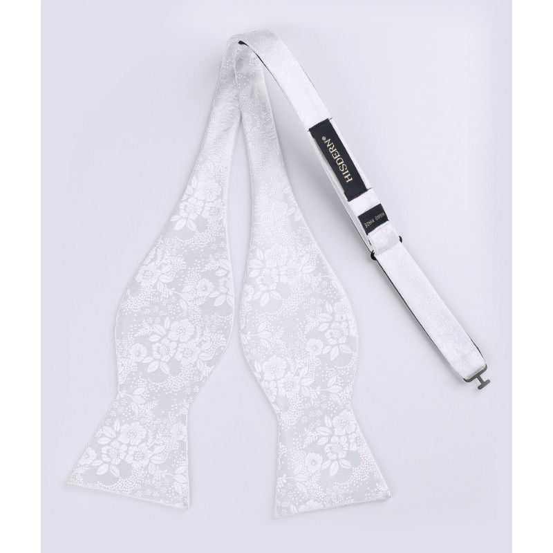 Floral Bow Tie & Pocket Square - A-WHITE