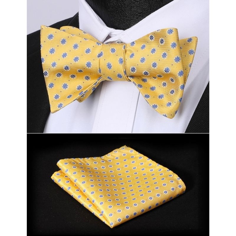 Floral Bow Tie & Pocket Square - A-YELLOW/BLUE
