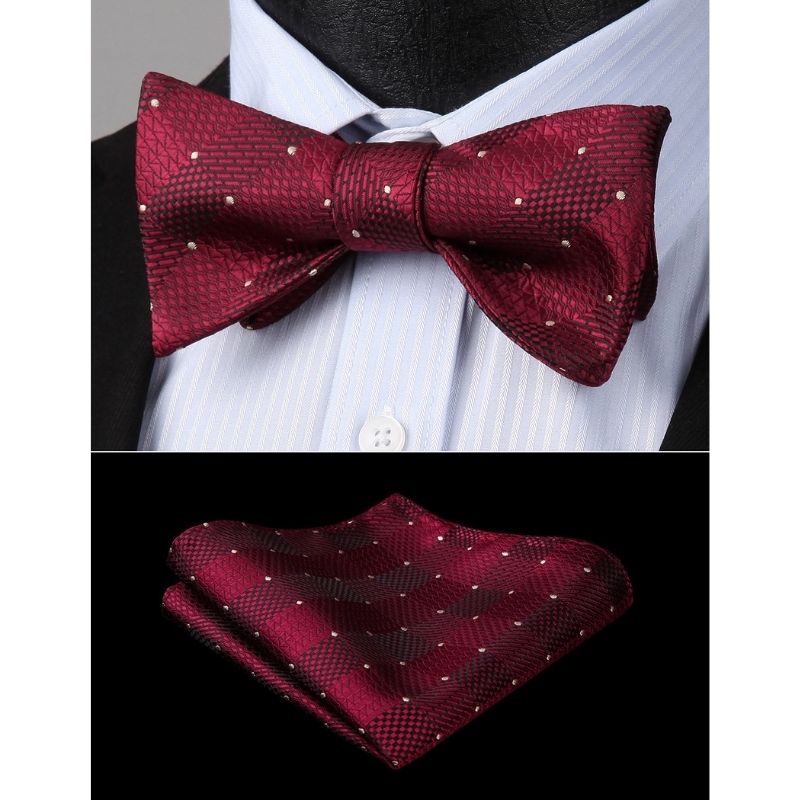 Polka Dots Bow Tie & Pocket Square - E-BURGUNDY
