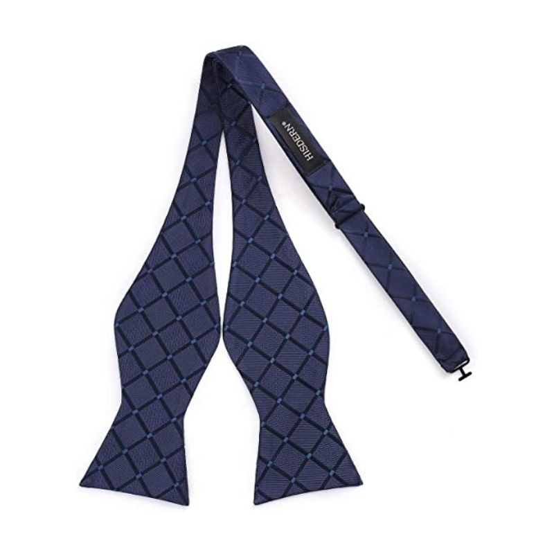 Plaid Bow Tie & Pocket Square - 1-NAVY BLUE