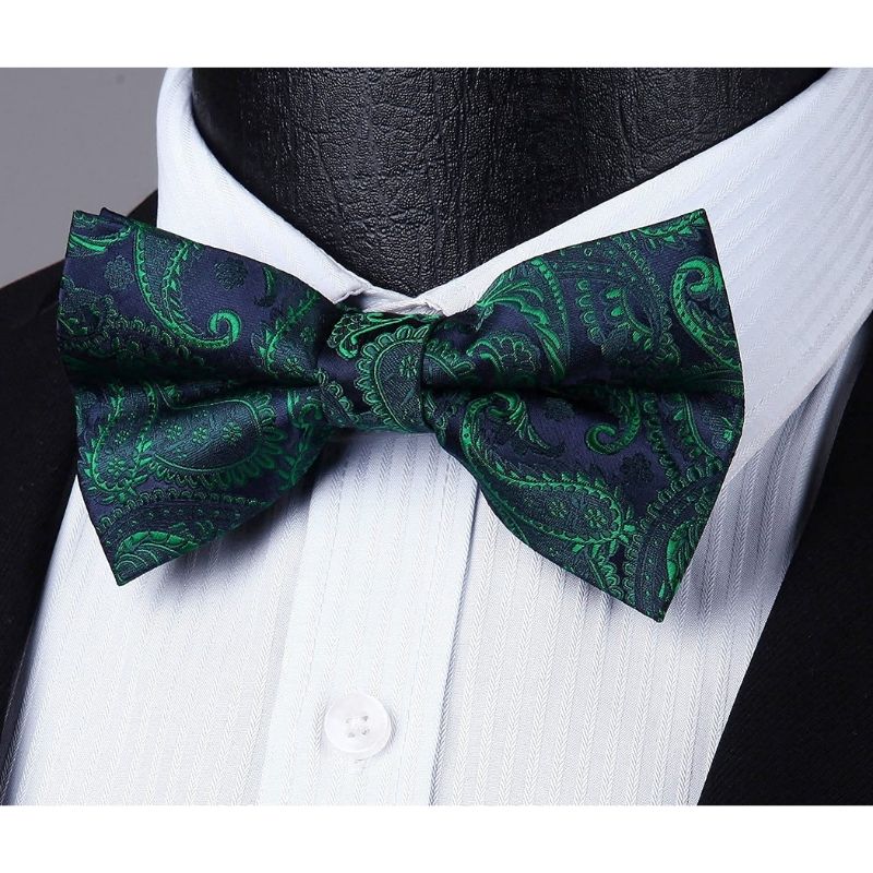 Paisley Pre-Tied Bow Tie & Pocket Square - GREEN/NAVY/PAISLEY