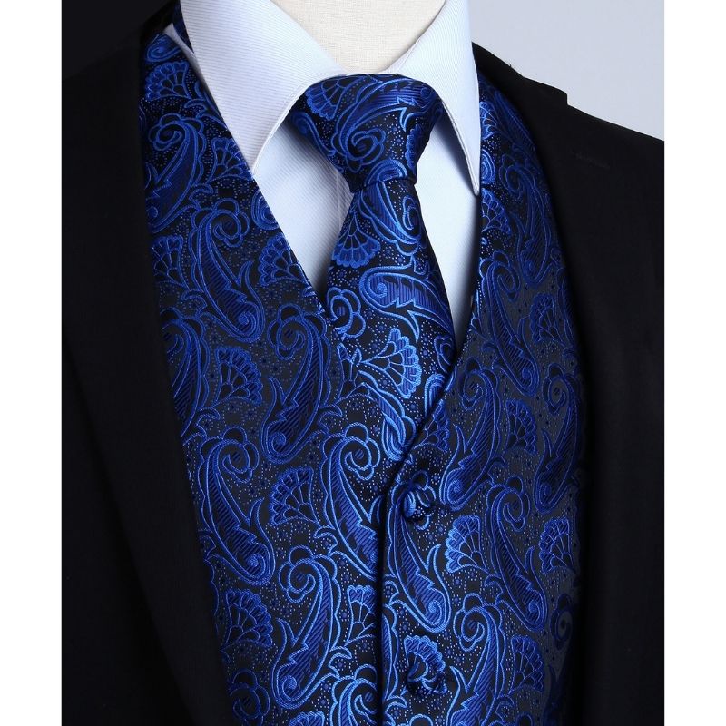 Paisley 3pc Suit Vest Set - 8-BLUE & BLACK
