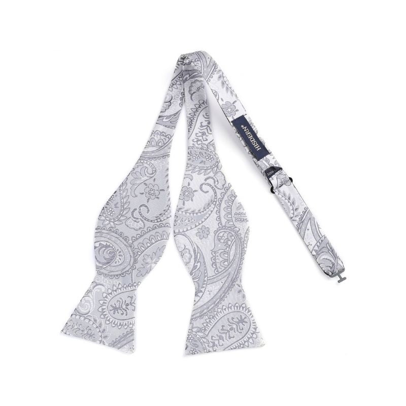 Paisley Floral Bow Tie & Pocket Square - 02-GREY / SILVER