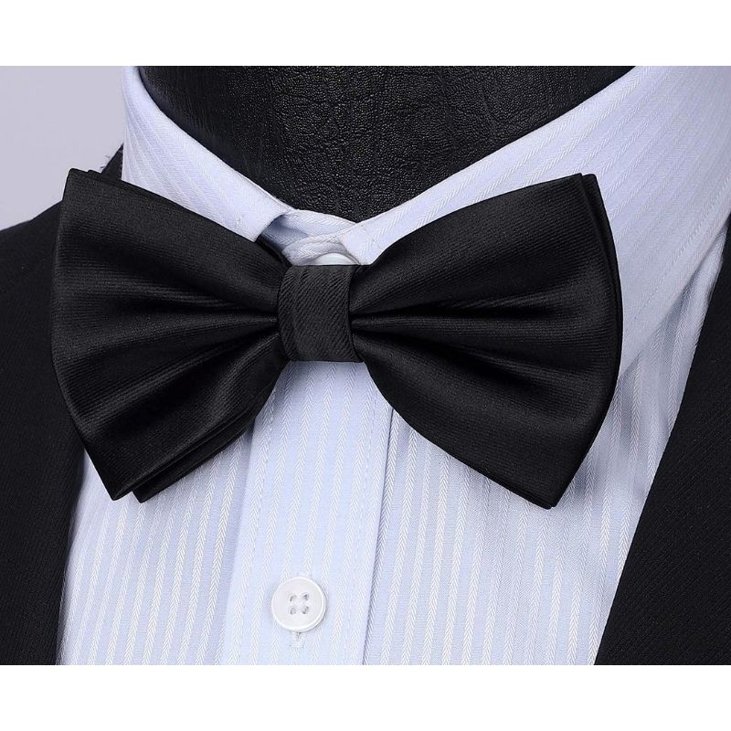 Solid Pre-Tied Bow Tie & Pocket Square - B-BLACK 2