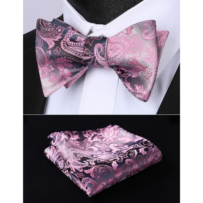 Floral Bow Tie & Pocket Square - A-PINK/BLACK