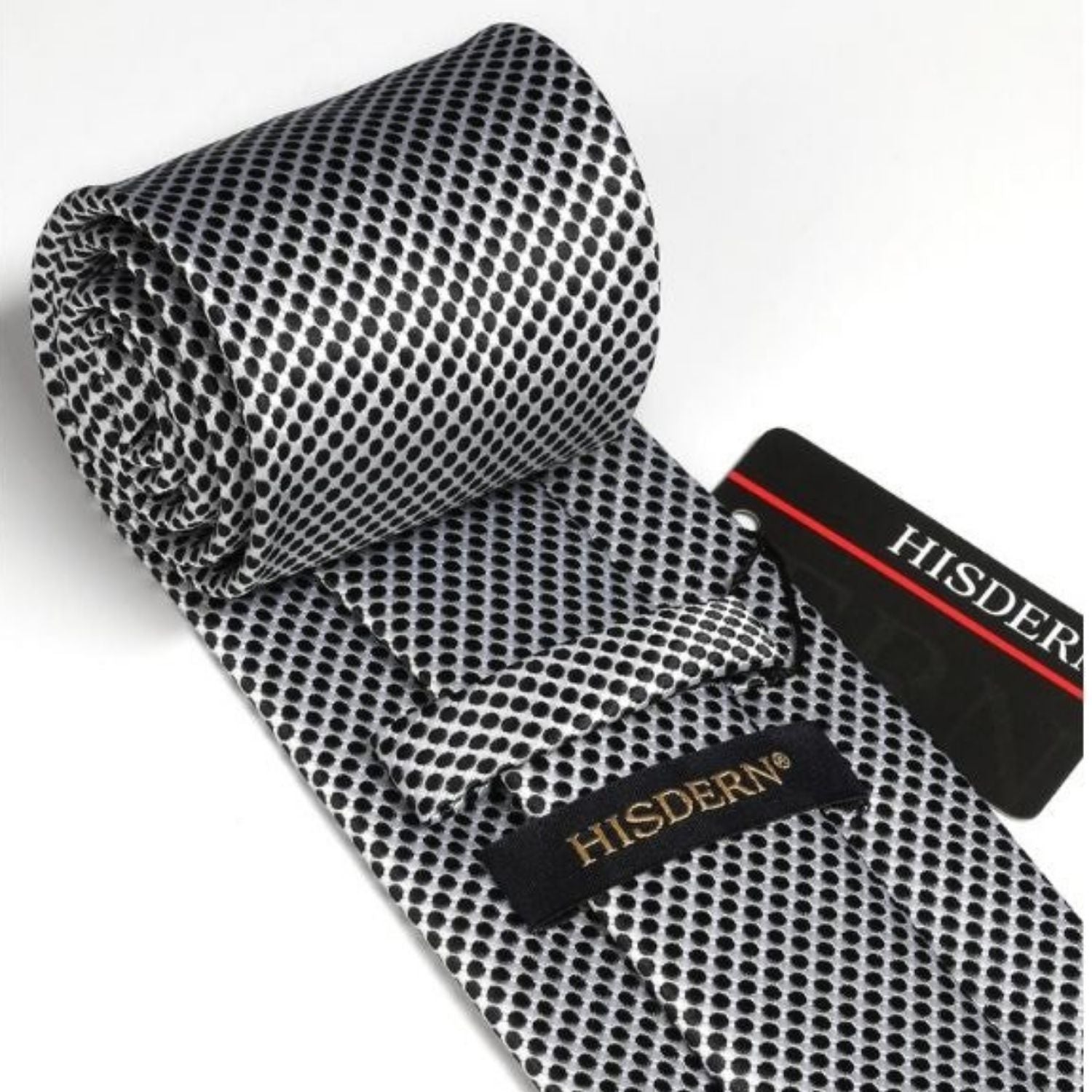Polka Dot Tie Handkerchief Set - B2-SILVER/BLACK