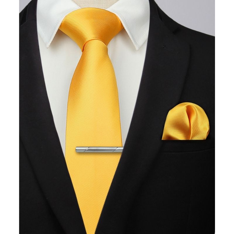 Solid 3.35 inch Tie Handkerchief Set - YELLOW