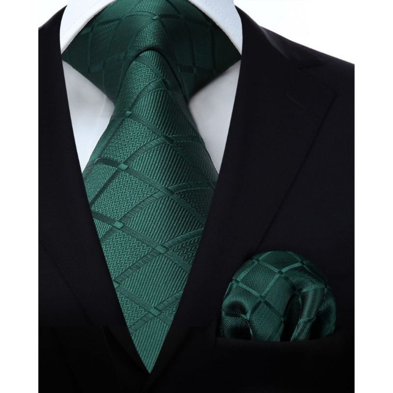 Plaid Tie Handkerchief Set - A-GREEN