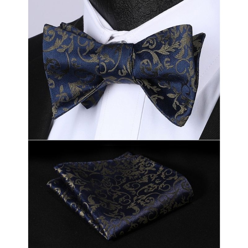 Floral Bow Tie & Pocket Square - A-B NAVY BLUE