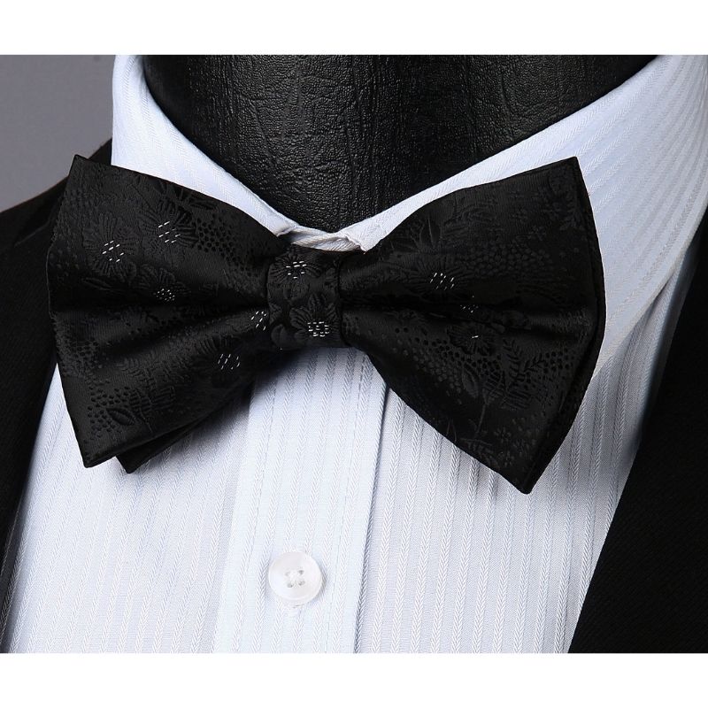 Paisley Floral Suspender Pre Tied Bow Tie Handkerchief A2 Black