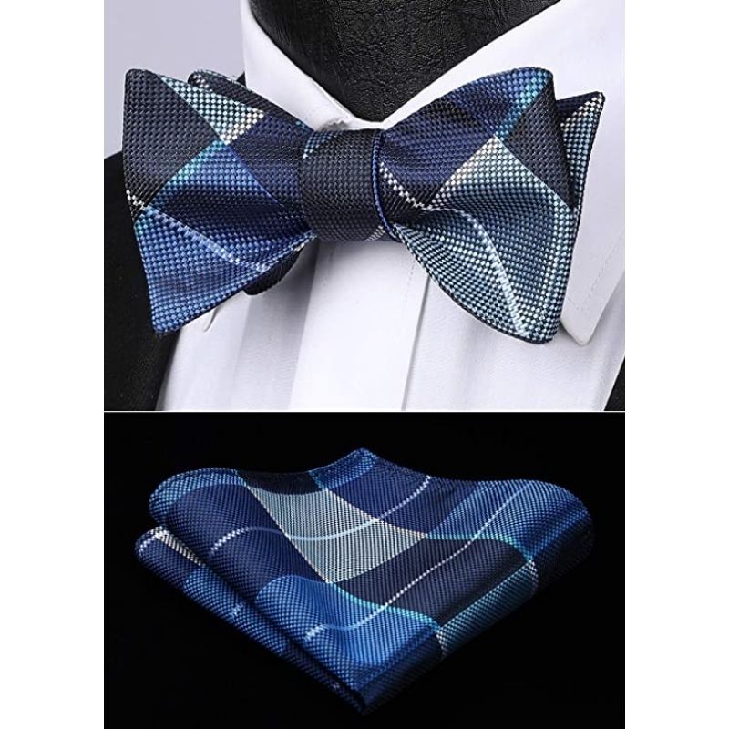 Plaid Bow Tie & Pocket Square - F-BLUE / NAVY BLUE