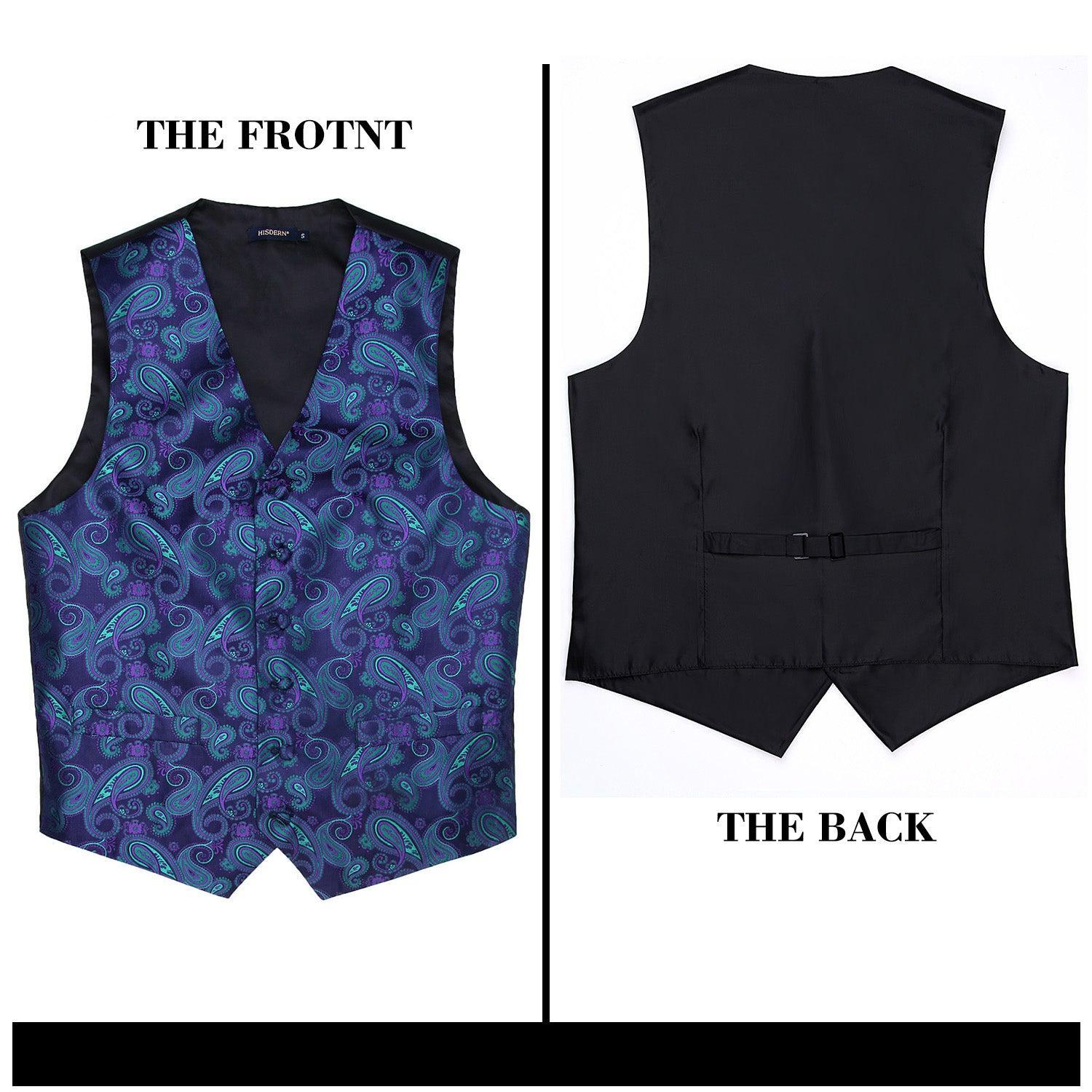 Paisley Vest Tie Handkerchief Set Purple Green